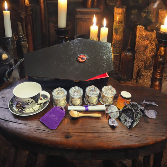 Magickal Tea Set with Coffin Shadow Box